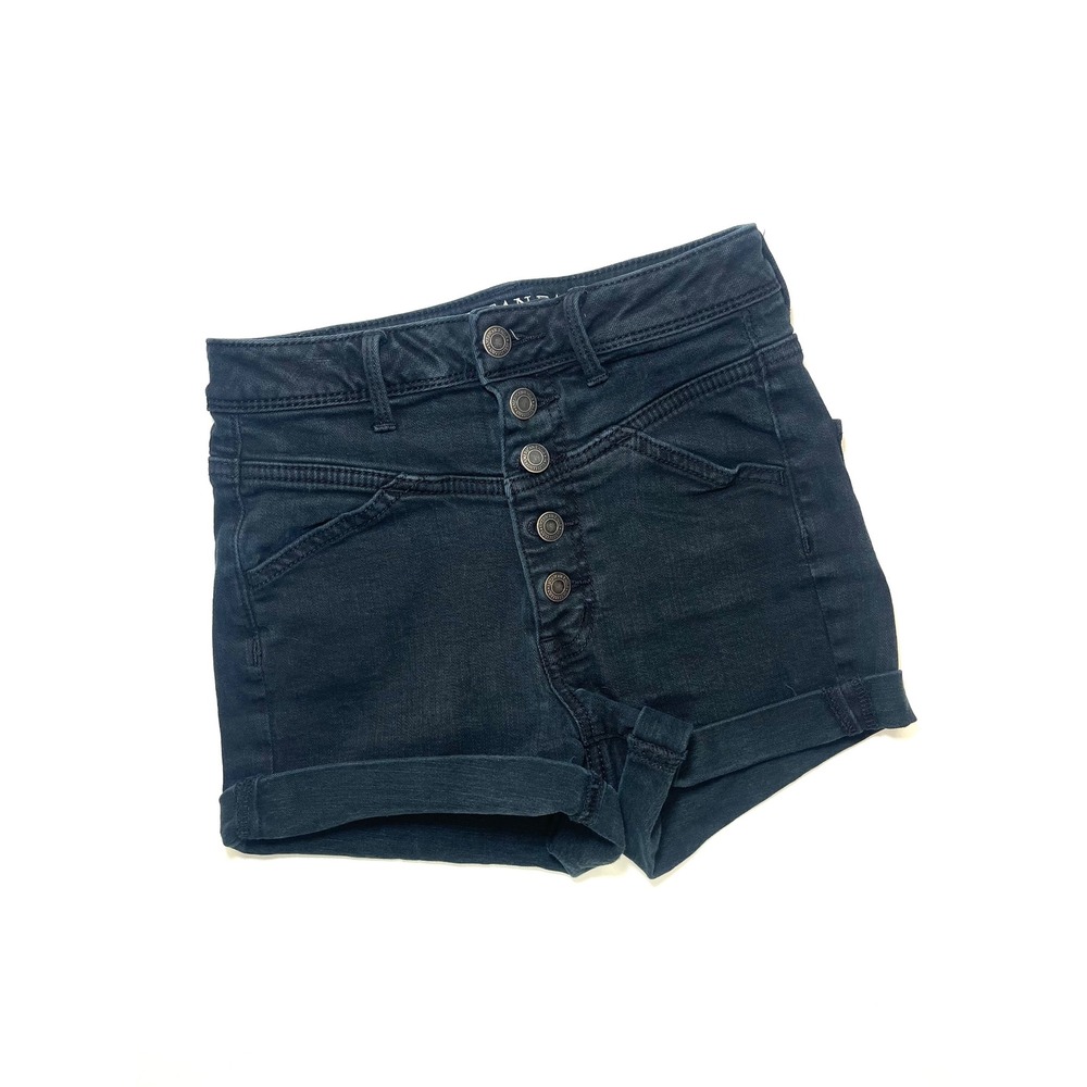 American Eagle Super Stretch Black High Waisted Button Fly Cuffed Denim Shorts 2